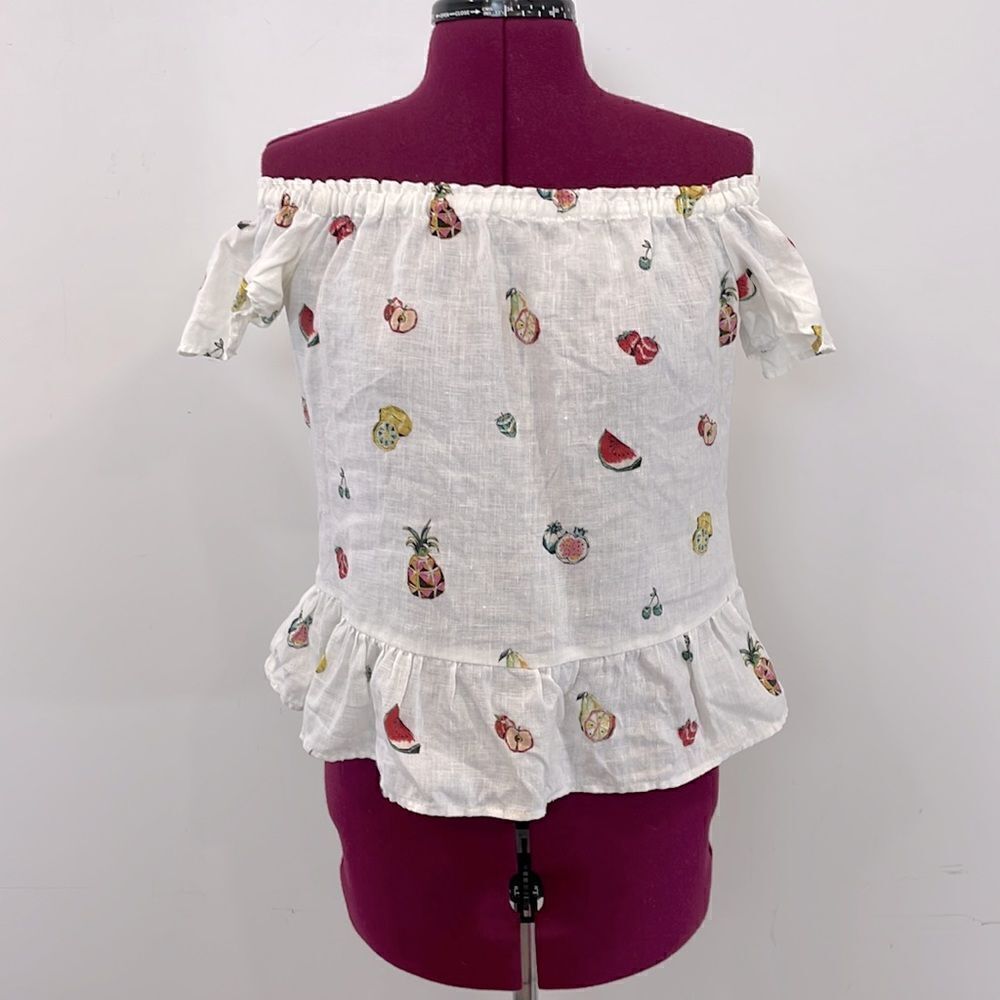 Zara Off Shoulder Linen Top Fruit Print S